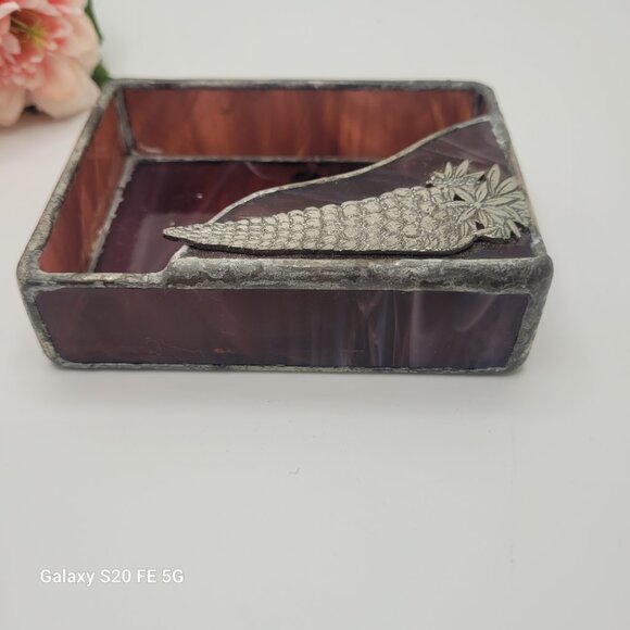 Purple Lead Stained Glass Trinket Dish or Business Card Holder - Picture 6 of 11